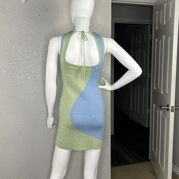 Verge Girl Size 8 Wavy Colorblock Knit Mini Bodycon Dress Retro - Picture 5 of 8
